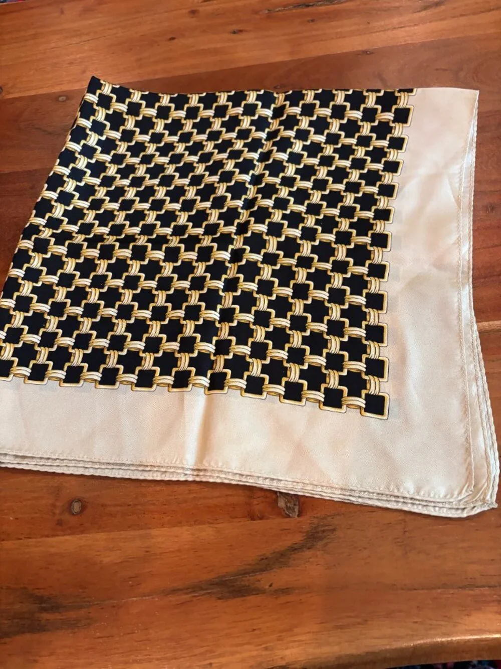 100% Silk Scarf, Black and Gold Design Square Scarf, 26